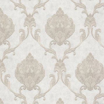 Виниловые обои на флизелиновой основе Grandeco Anastasia A53910 Серый Дамаск, Серый, Бельгия