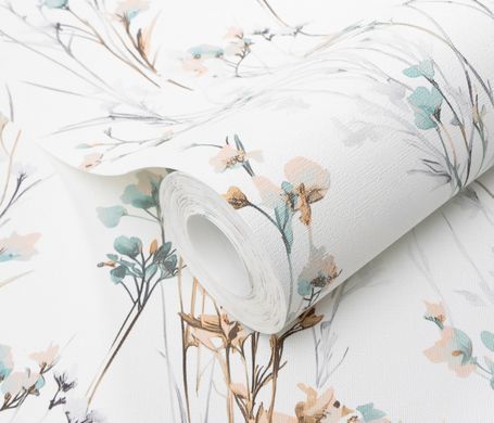 Виниловые обои на флизелиновой основе Erismann Forest Dreams 12268-35 Бирюзовый Цветы (1 метр)