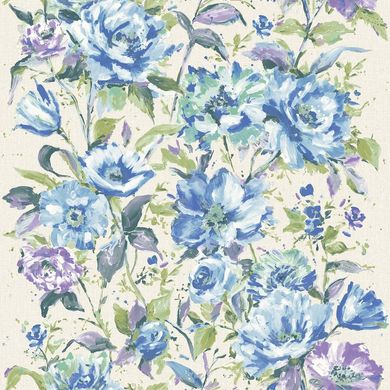 Вінілові шпалери на флізеліновій основі Grandeco Fiore FO3004 Синій Квіти
