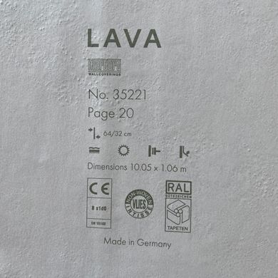 Виниловые обои на флизелиновой основе Marburg Lava 35221 Серый Штукатурка (1 метр), Серый